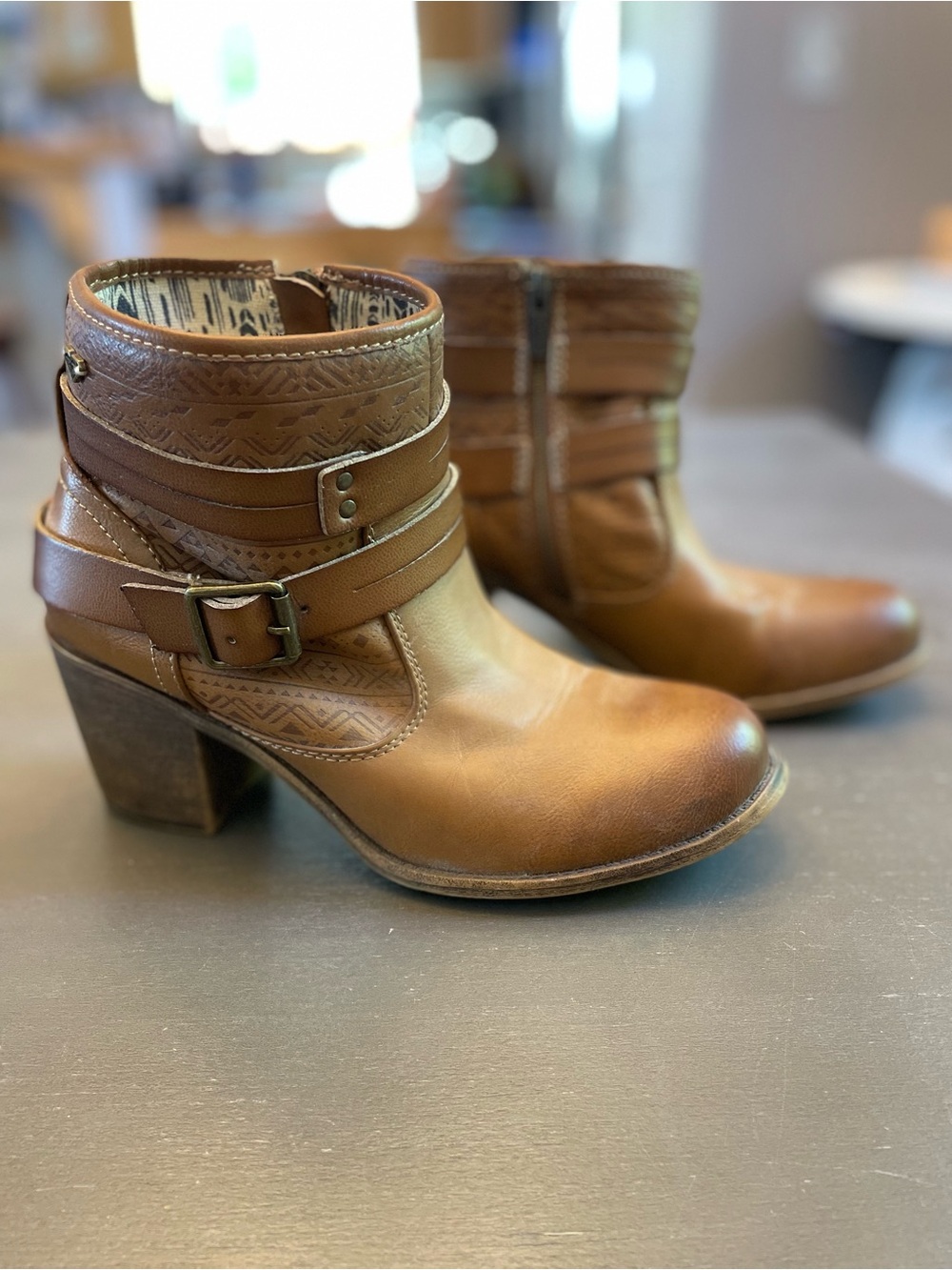 Roxy Brown Leather Ankle Booties with Buckle Strap Detail - Picture 2 of 9